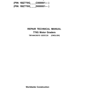John Deere 770G Motor Grader Technical Repair Manual (SN C000001 & D000001 and up) - Image 2