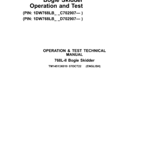John Deere 768L-II Bogie Skidder Technical Repair Manual (SN C702907 & D702907 and up)