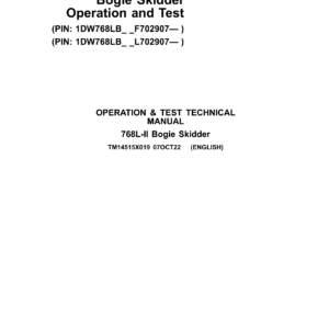 John Deere 768L-II Bogie Skidder Technical Repair Manual (SN F702907 & L702907 and up)