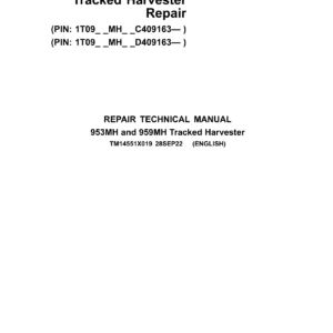 John Deere 953MH, 959MH Tracked Harvesters Technical Repair Manual (SN C409163 & D409163 and up) - Image 2