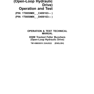 John Deere 859M Tracked Feller Bunchers (Open-Loop Hydraulic) Technical Repair Manual (SN C409163 & D409163 and up) - Image 1
