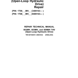 John Deere 803MH, 853MH Tracked Harvesters (Open-Loop Hydraulic) Technical Repair Manual (SN C409163 & D409163 and up) - Image 2