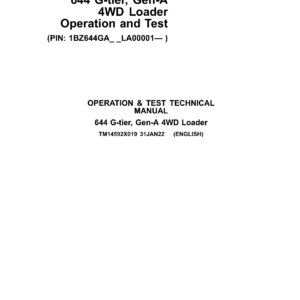 John Deere 644 G Tier (Gen A - 4WD) Loader Technical Repair Manual (SN LA00001 and up) - Image 1