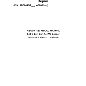 John Deere 644 G Tier (Gen A - 4WD) Loader Technical Repair Manual (SN LA00001 and up) - Image 2