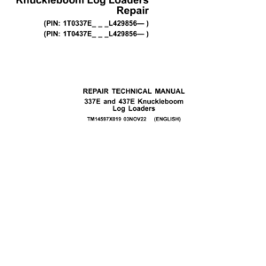 John Deere 337E, 437E Knuckleboom Log Loaders Technical Repair Manual (SN L429856 and up) - Image 2