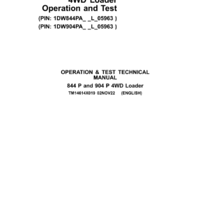 John Deere 844 P, 904 P (4WD) Loader Technical Repair Manual (SN L_05963 and up) - Image 1