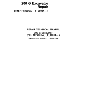 John Deere 200 G-Tier (Gen A) Excavator Technical Repair Manual (SN F_00001 and up) - Image 2