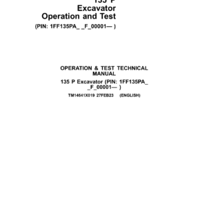John Deere 135 P Excavator Technical Repair Manual (SN F000001 and Up) - Image 1
