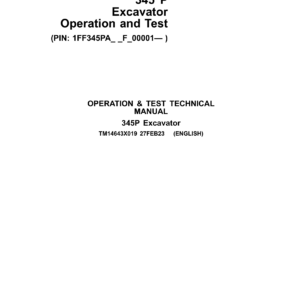 John Deere 345 P Excavator Technical Repair Manual (SN F000001 and Up) - Image 1