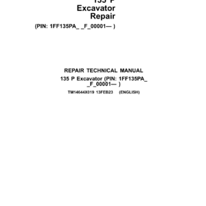 John Deere 135 P Excavator Technical Repair Manual (SN F000001 and Up) - Image 2