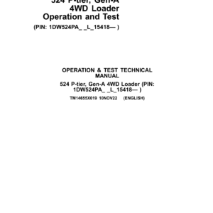 John Deere 524 P-Tier (Gen A - 4WD) Loader Technical Repair Manual (SN L_15418 and up) - Image 1