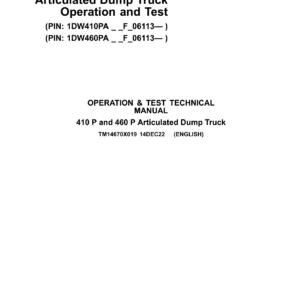 John Deere 410 P, 460 P Articulated Dump Truck Technical Repair Manual (SN F_06113 and Up) - Image 1