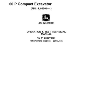 John Deere 60 P Excavator Technical Repair Manual (SN J_00001 and up) - Image 1