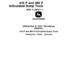 John Deere 410 P, 460 P Articulated Dump Truck Technical Repair Manual (SN F_09741 and Up) - Image 1