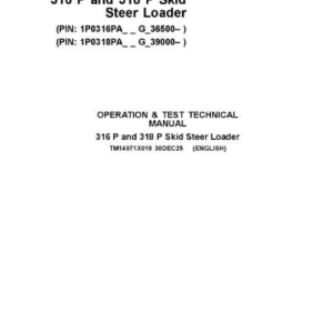John Deere 316 P, 318 P SkidSteer Loader Technical Repair Manual (SN G_36500 and Up) - Image 1