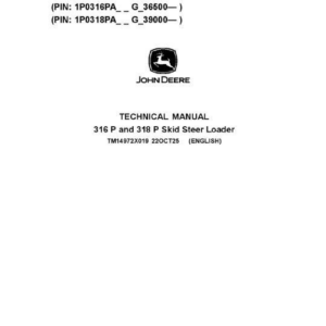 John Deere 316 P, 318 P SkidSteer Loader Technical Repair Manual (SN G_36500 and Up) - Image 2