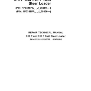 John Deere 316 P, 318 P SkidSteer Loader Technical Repair Manual (SN J_36500 and Up) - Image 2