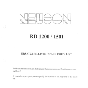 Wacker Neuson 1200, 1500, 1501 Excavator Parts Catalog Manual (German)