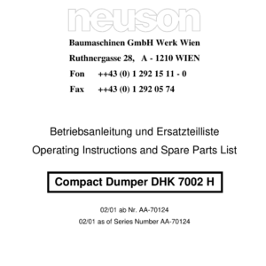 Wacker Neuson 4500-7002H Dumper Operators and Parts Catalog Manual