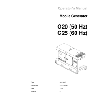 Wacker Neuson G20, G25 Generators Operators and Parts Catalog Manual - Image 1