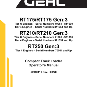 Gehl RT75, RT210, RT250 (including Gen 2 & 3) Compact Loader Service Repair Manual - Image 2